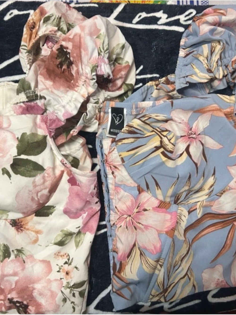 Windsor Floral Strapless Romper in Pink & Blue